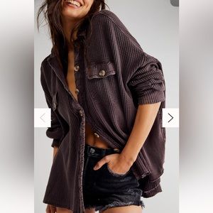 LIKE NEW Free People FP One Scout Oversized Waffle Button Down Jacket Purple XS